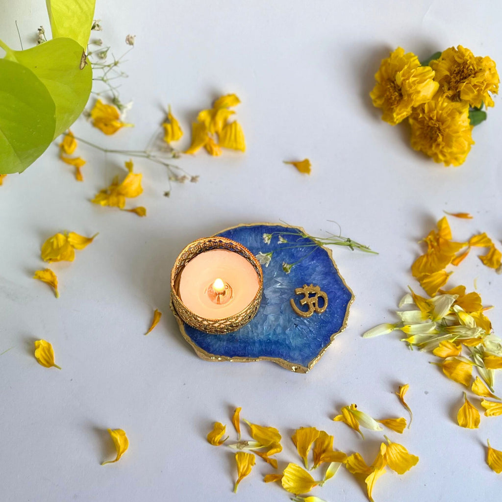 Om Agate Tea Light Candle Holder, Diwali Decor