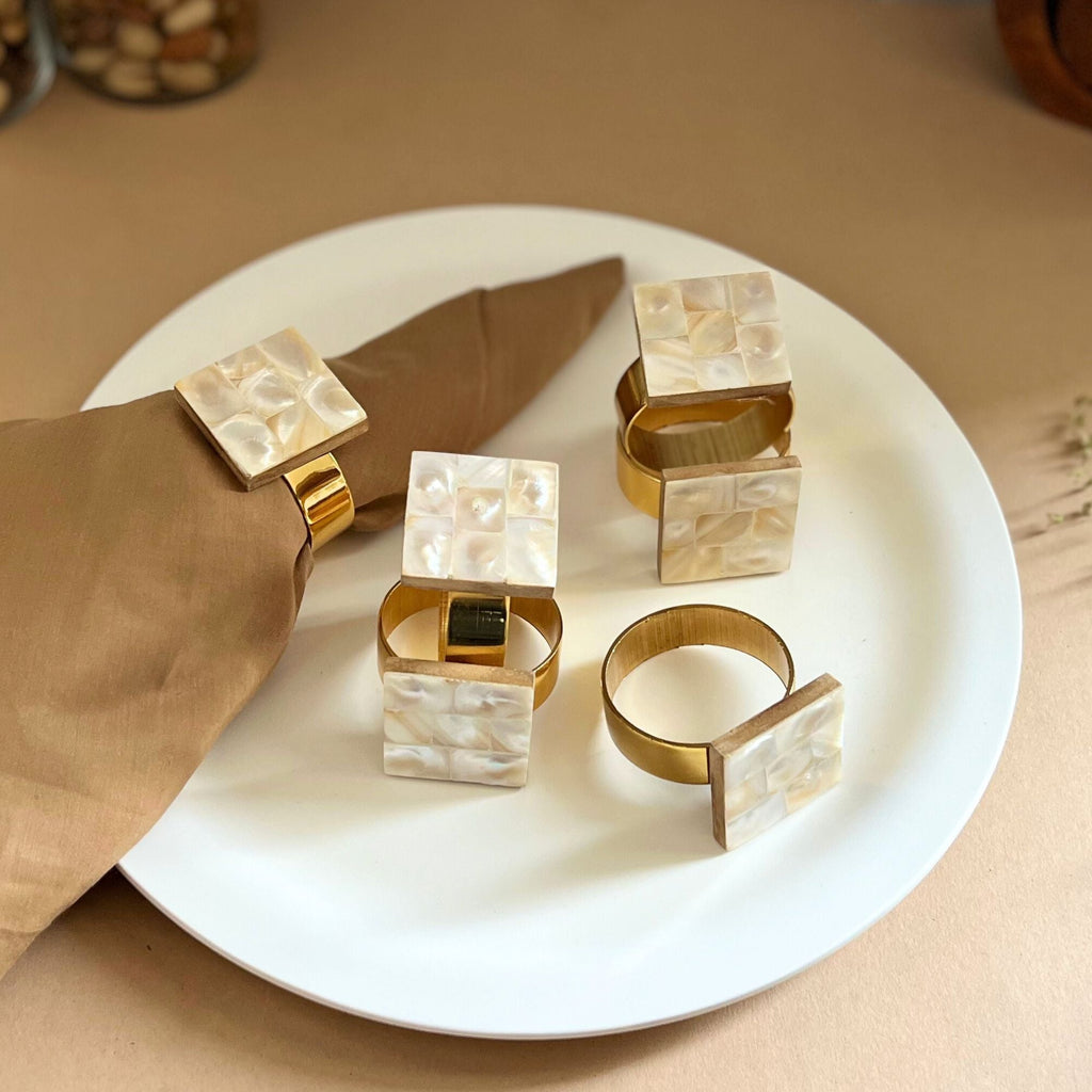 Diamond Shape Mother of Pearl Napkin Rings set