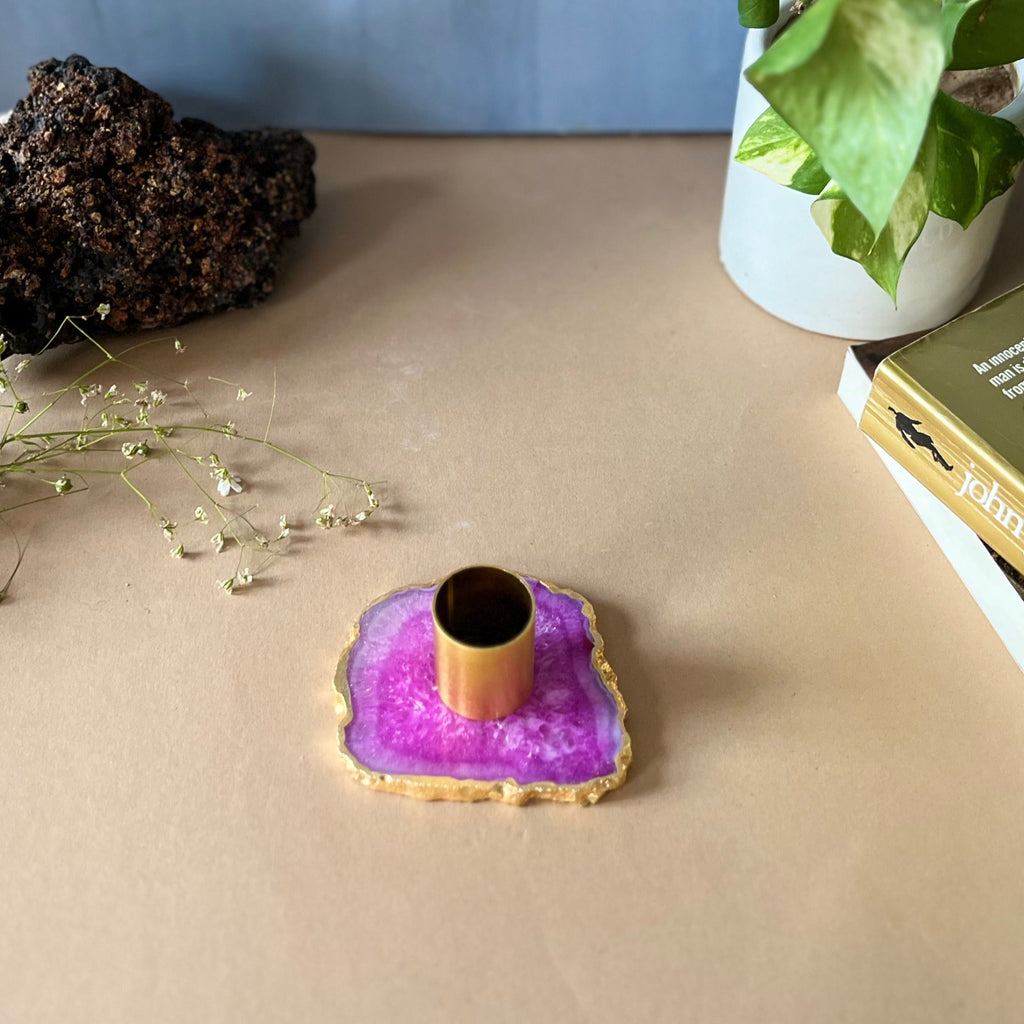 Pink Agate Candle Holders