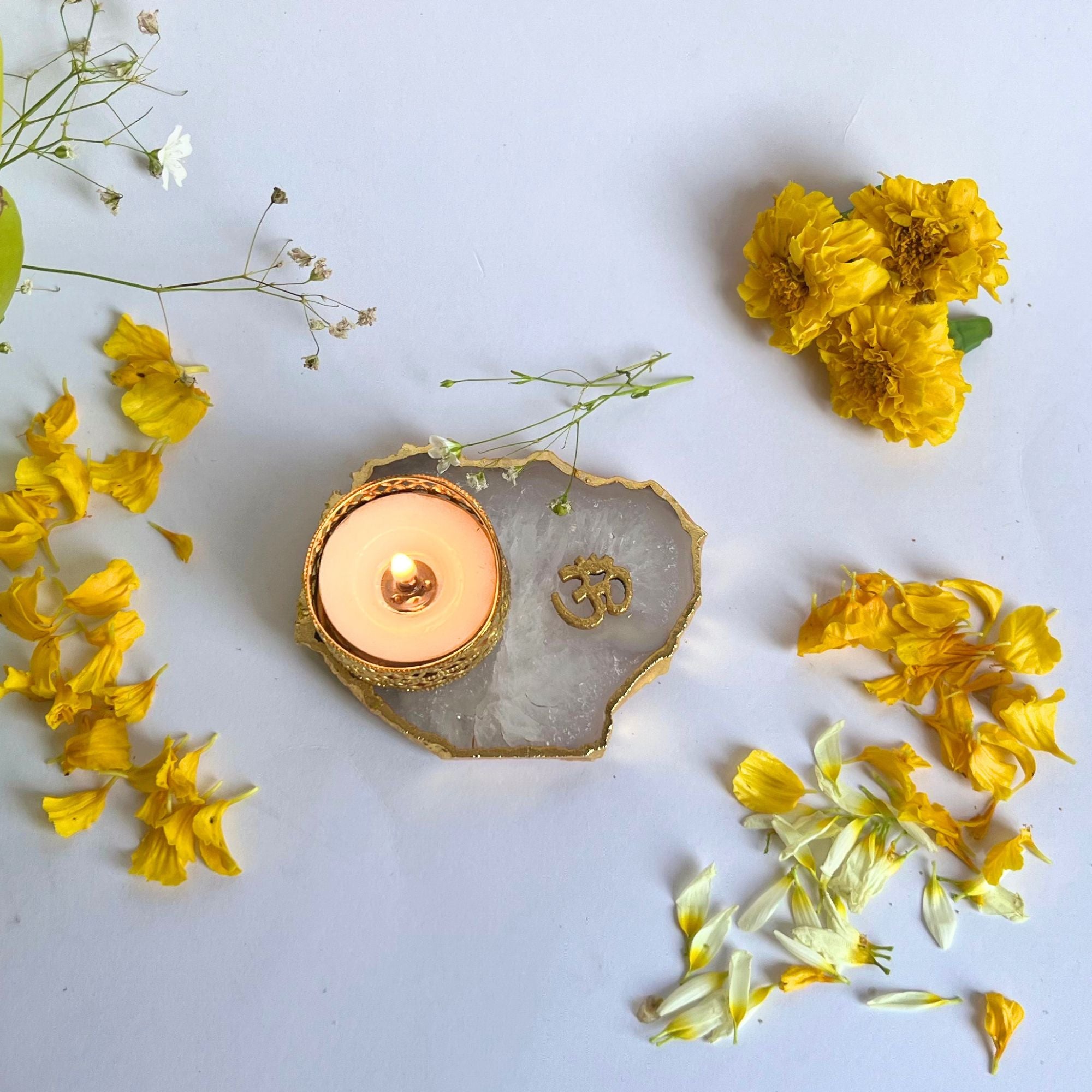 Om Agate Tea Light Candle Holder, Diwali Decor