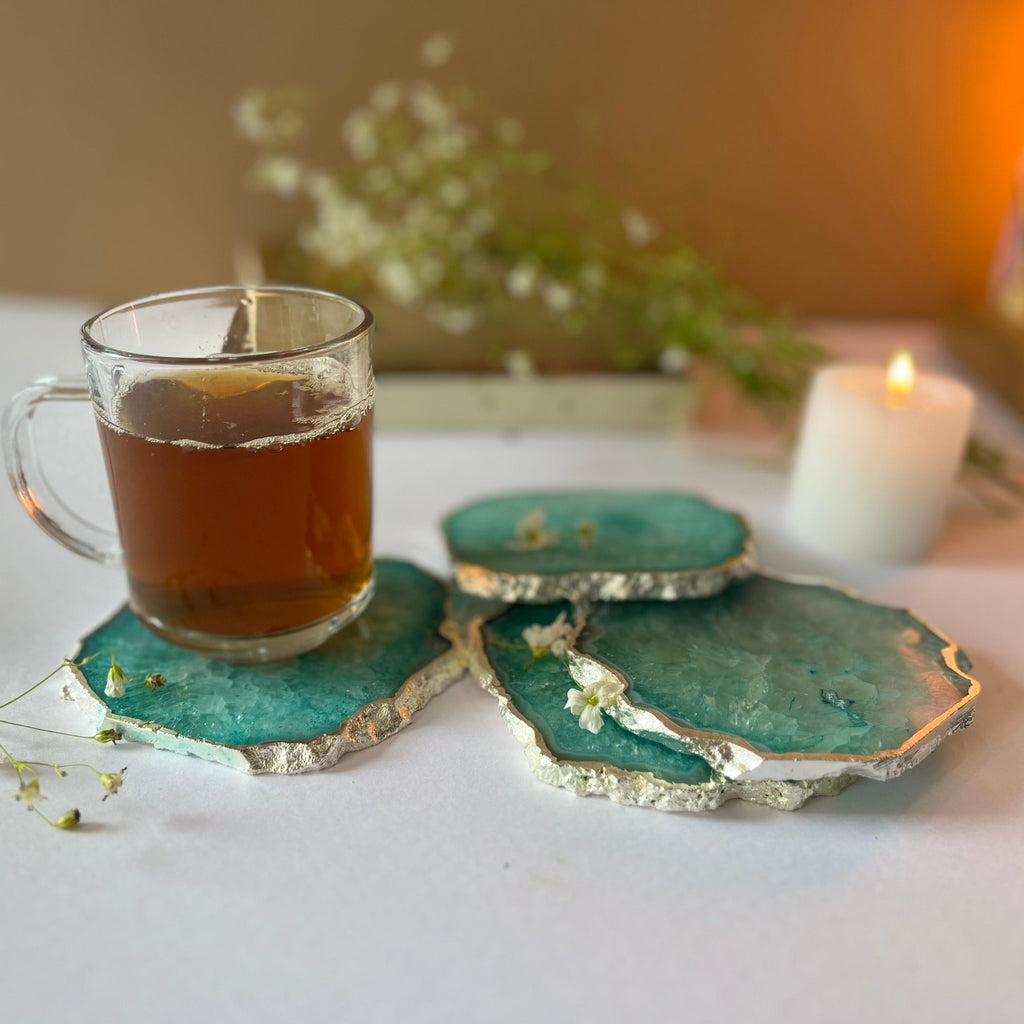 White  Crystal Agate Coaster With Silver Plating