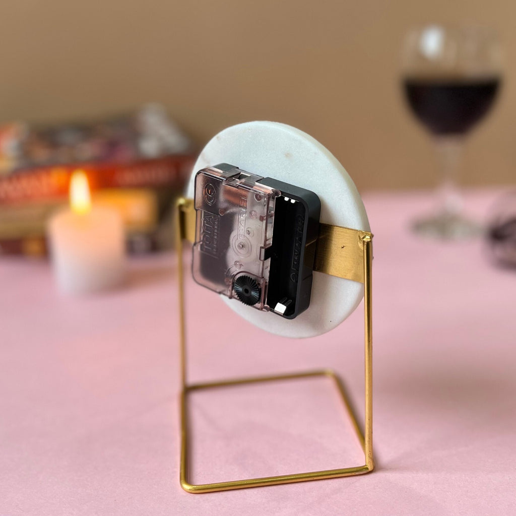 Diamond Marble Desktop Clock  With Metal Stand