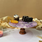 Purple Agate Cake Stand with Wooden Base - 10 Inches