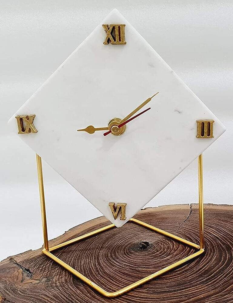 Diamond Marble Desktop Clock  With Metal Stand