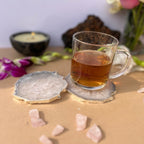 White  Crystal Agate Coaster With Silver Plating