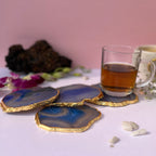 Turquoise  Natural Brazilian Agate Coaster With  Gold Plating
