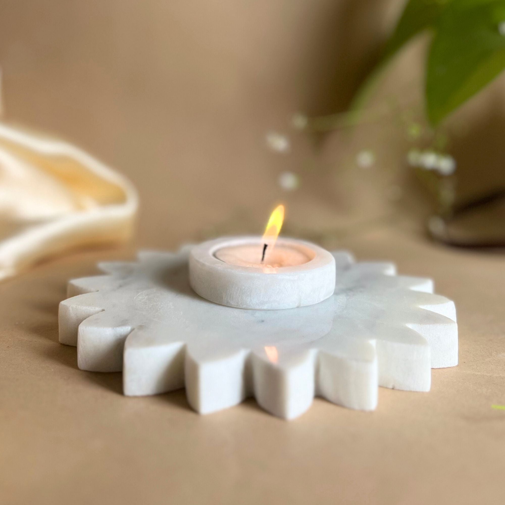 Marble Sunflower Shaped tea light Holder