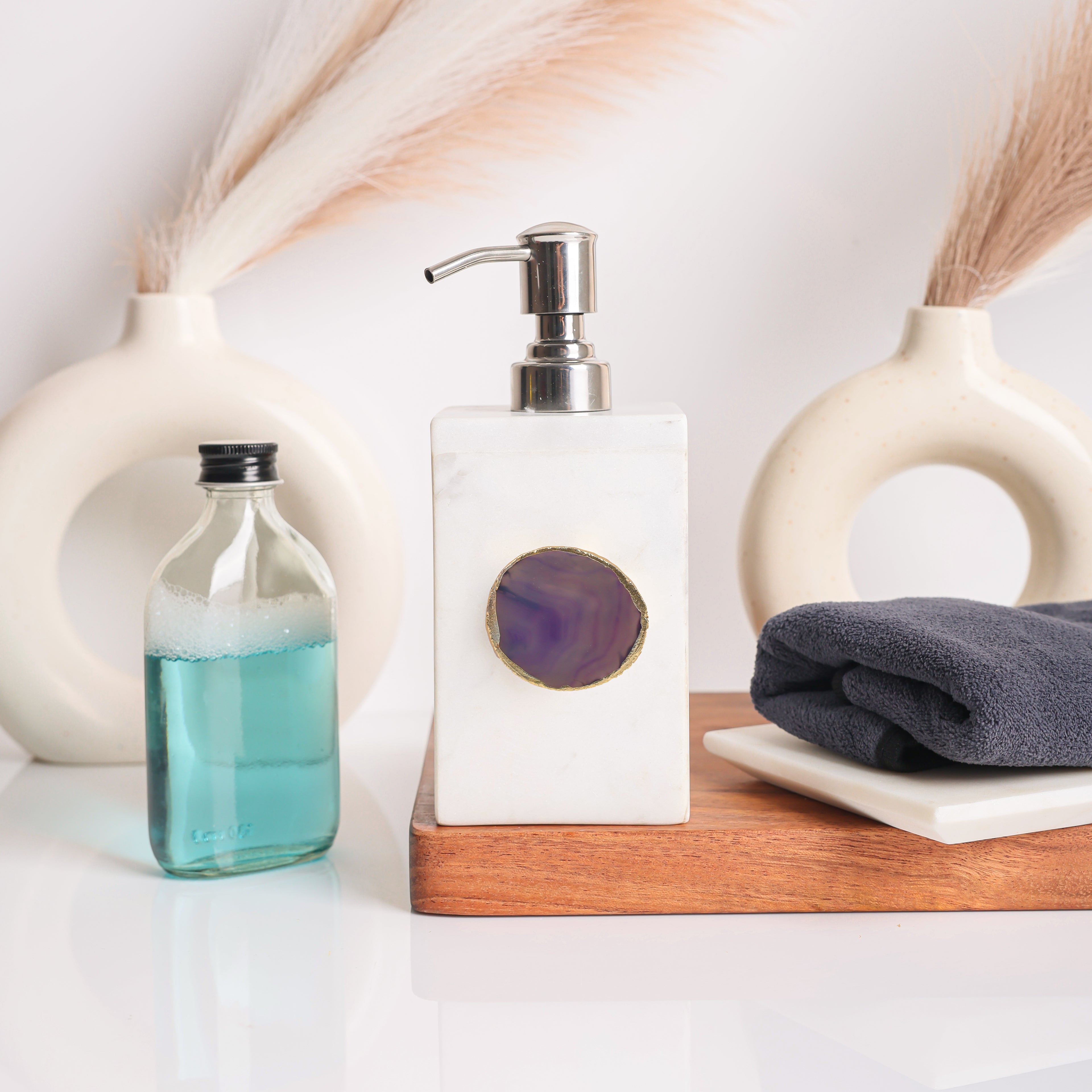 White Marble with Purple Agate Soap Dispenser