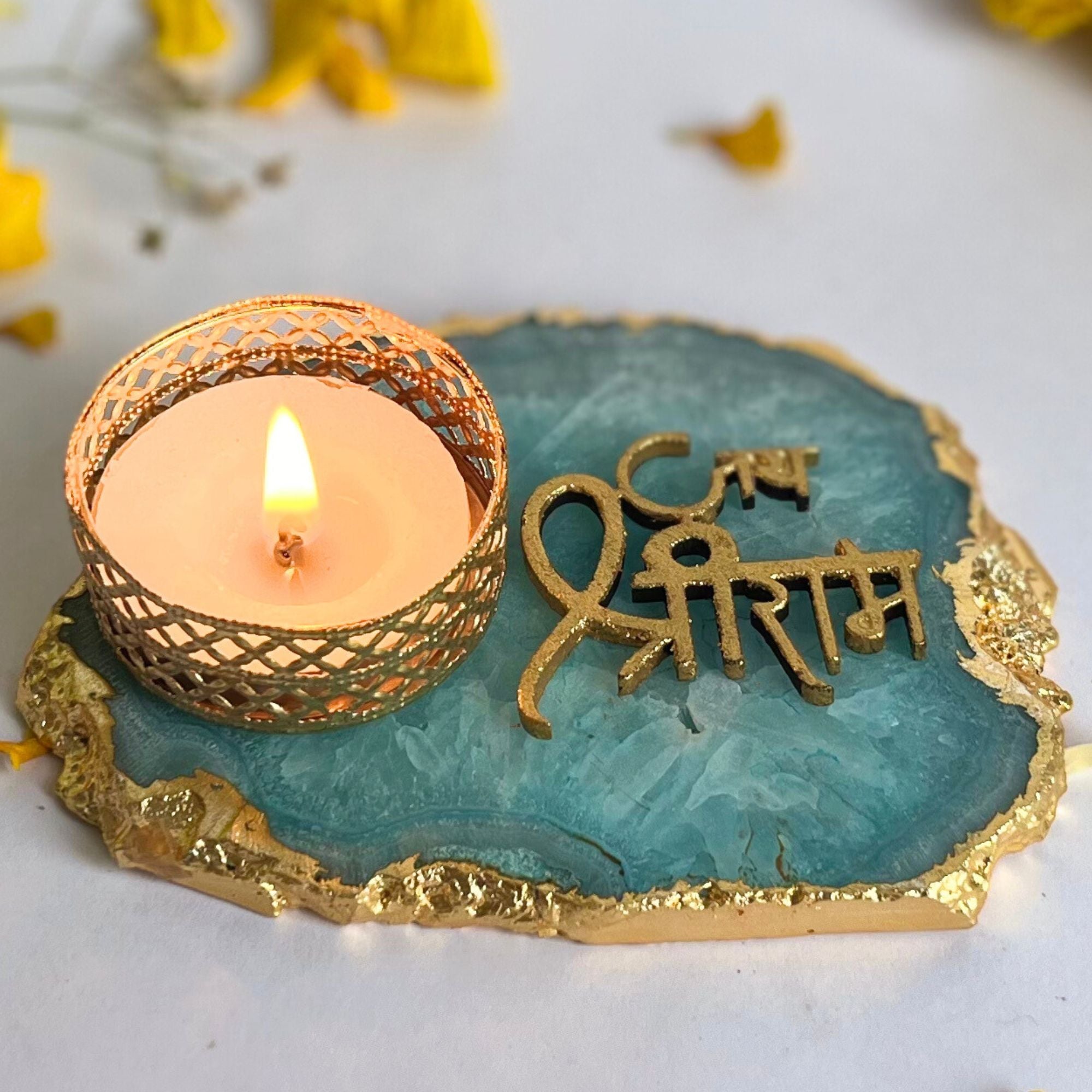 Agate Jai Shree Ram Tea Light Holder, Diwali Decor