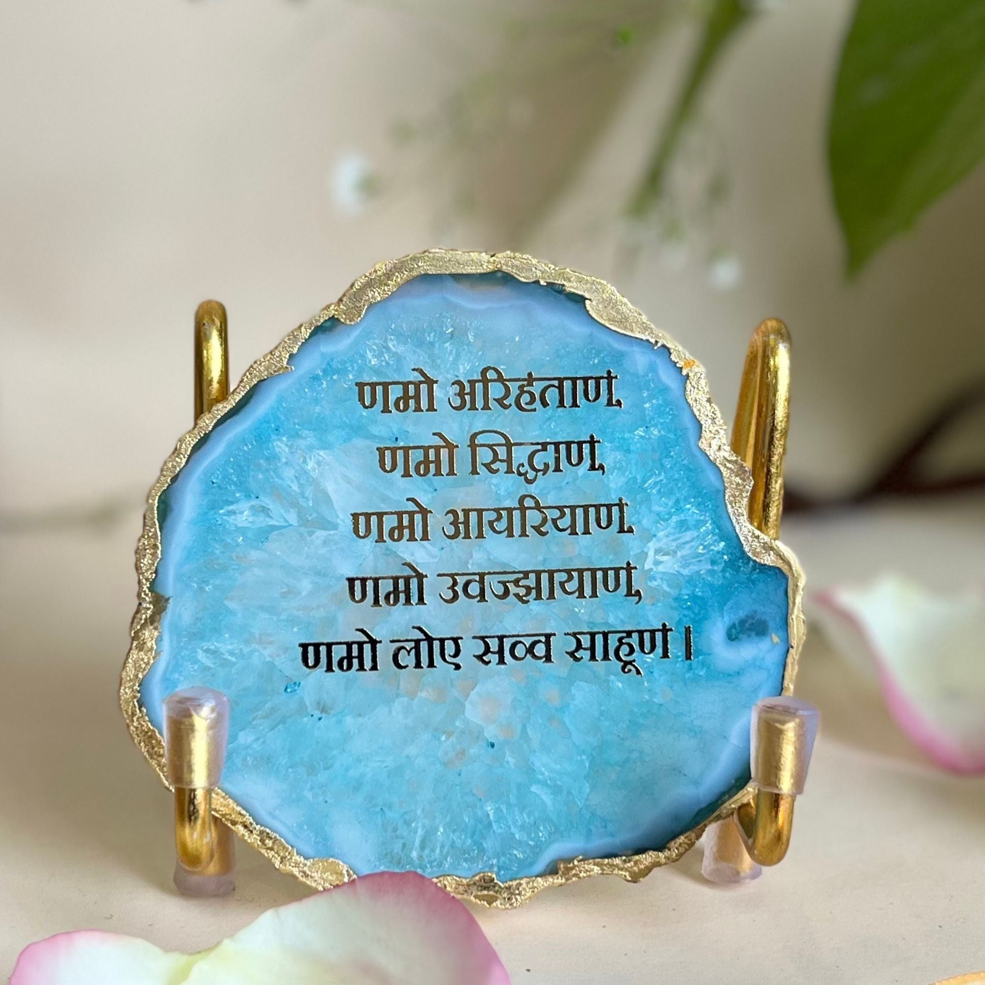 Namokar Mantra - turquoise Agate Metal Stand