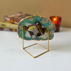 Green Brazilian Agate Desktop Clock with Metal  Stand