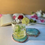 Green  Crystal Agate Coaster With Rose Gold Plating