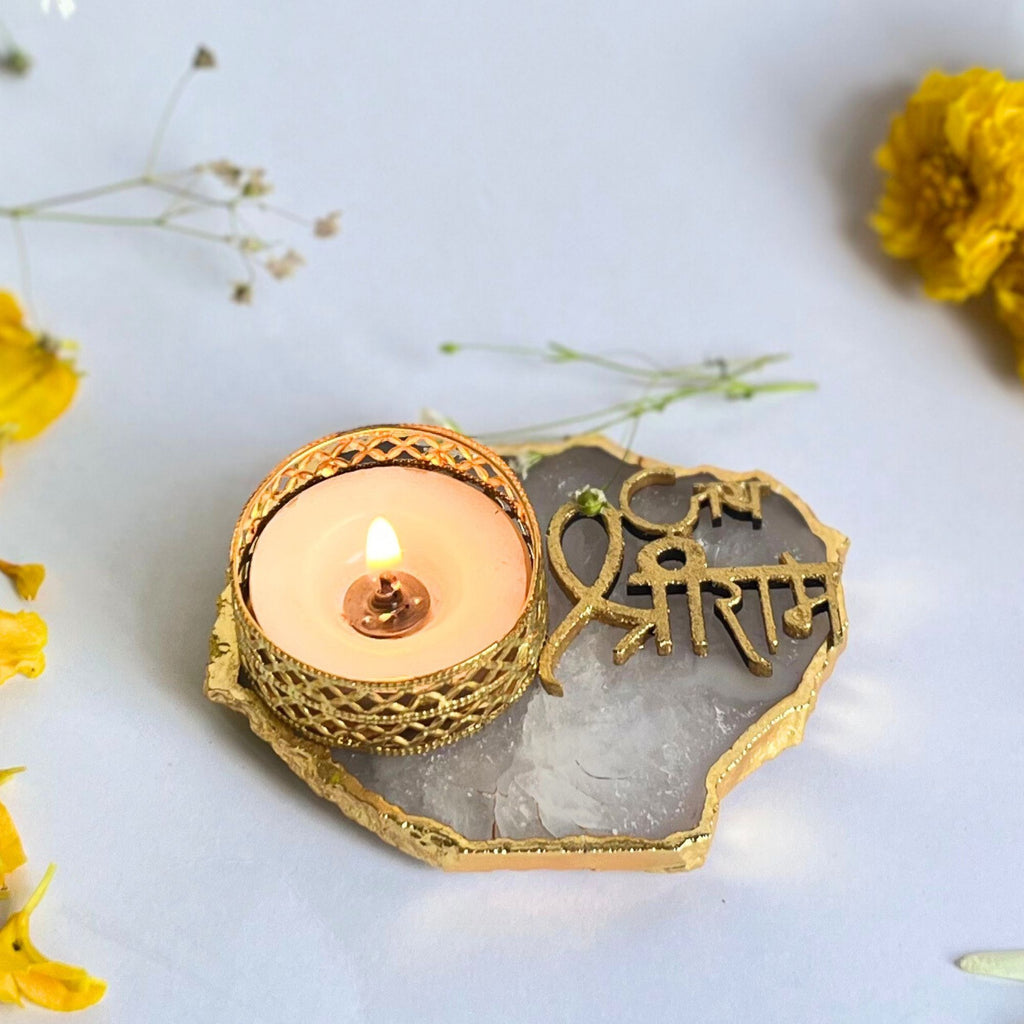 Agate Jai Shree Ram Tea Light Holder, Diwali Decor