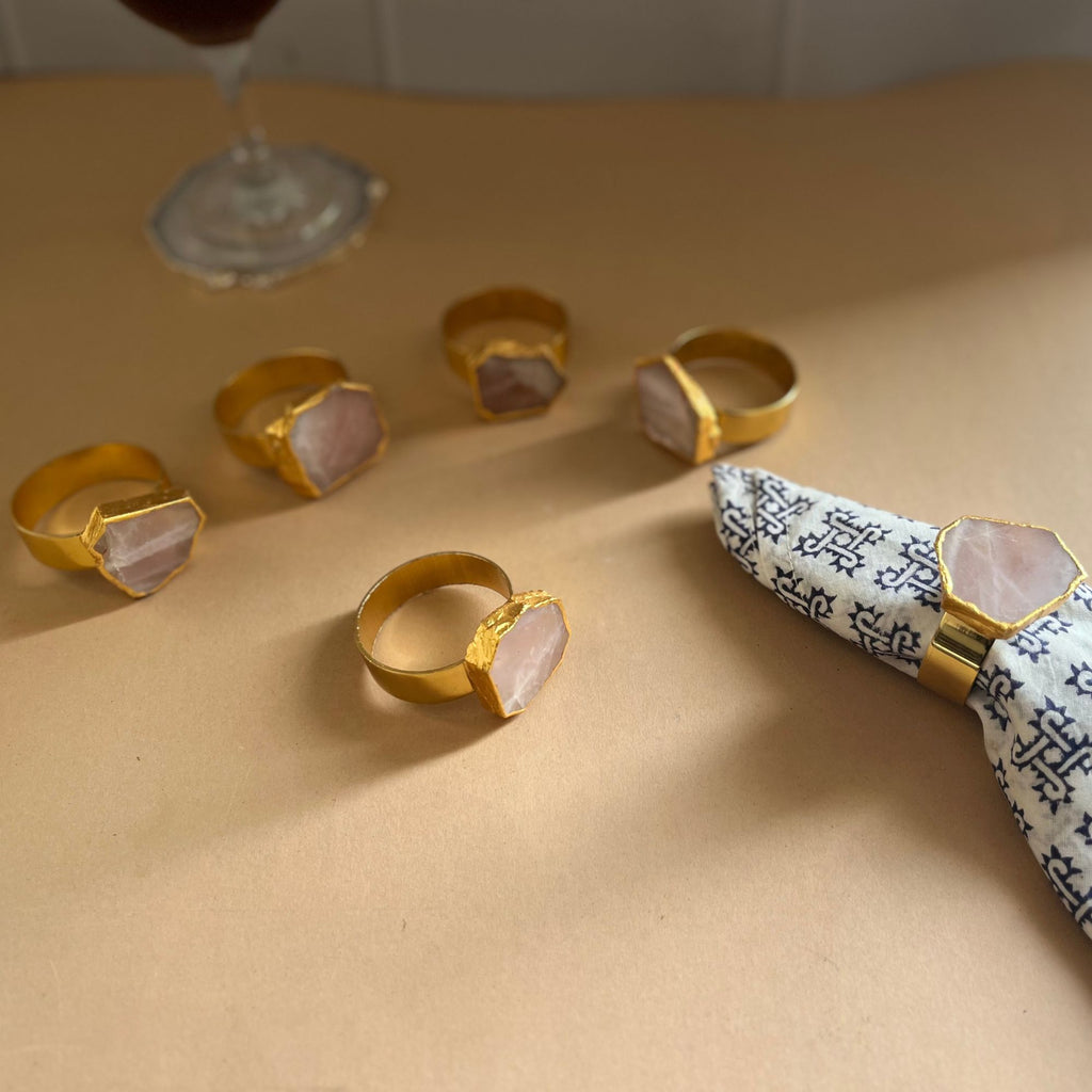 Natural Rose Quartz Napkin Rings <br/> ( Set of 6) By Homearte