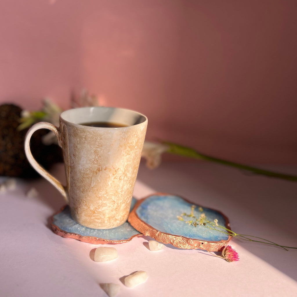 Pink  Crystal Agate Coaster With Rose Gold Plating