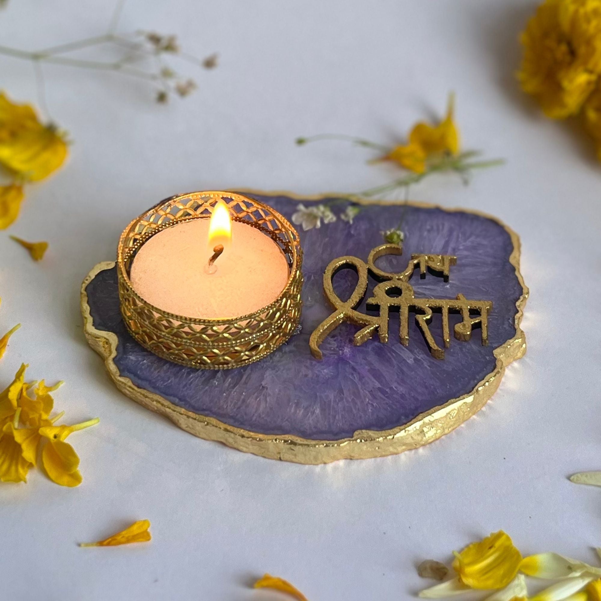 Agate Jai Shree Ram Tea Light Holder, Diwali Decor