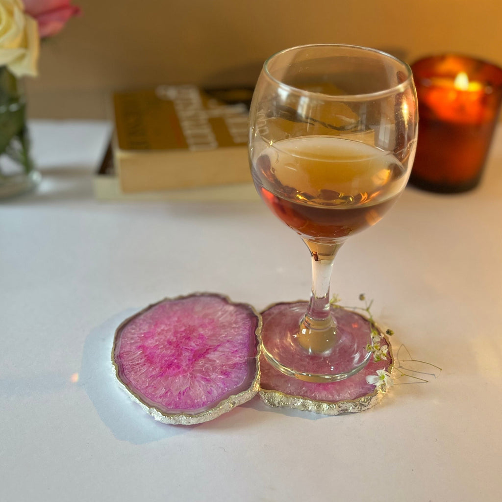 Purple  Crystal Agate Coaster With Silver Plating