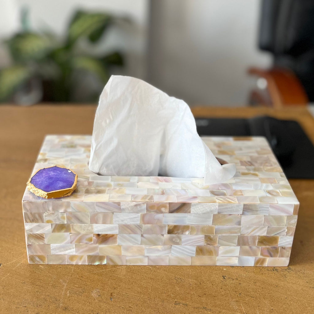 Green Agate with  Mother of Pearl Tissue Box Holder