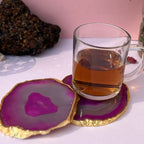 Purple  Natural Brazilian Agate Coaster With  Gold Plating