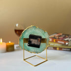 Green Crystal Agate Desktop Clock with Metal Stand