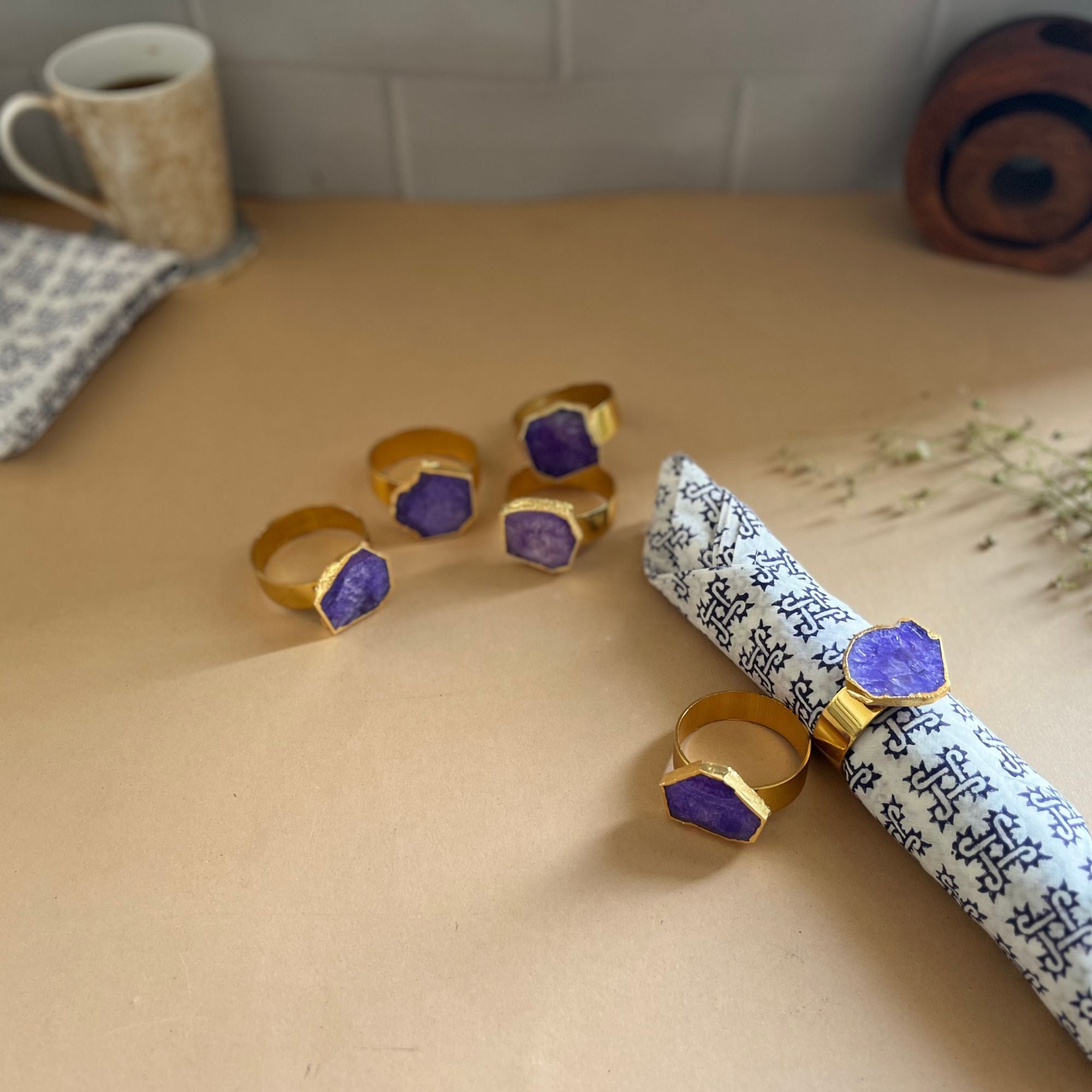 Blue Agate Napkin Rings Set