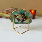Turqoise Brazilian Agate Desktop Clock with Metal  Stand
