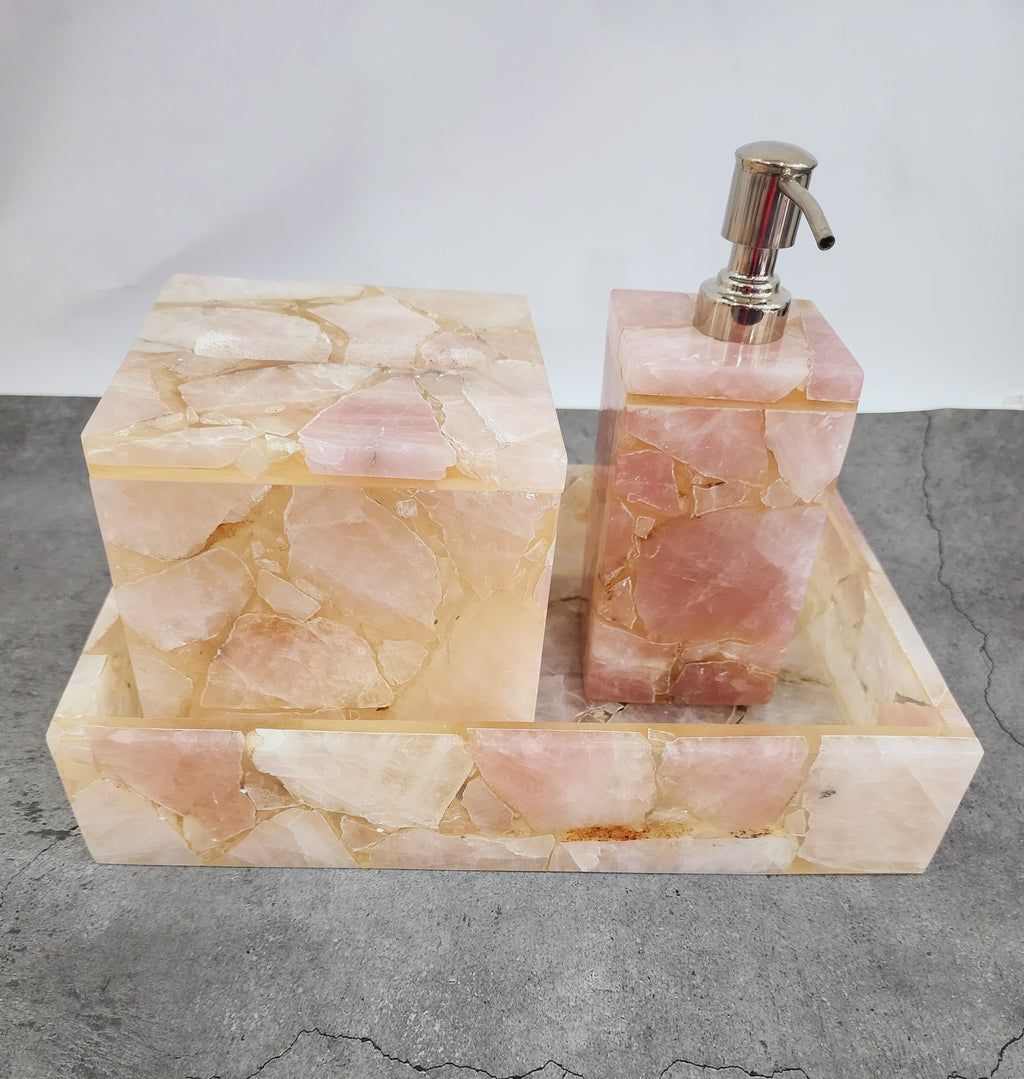 Rose Quartz Vanity Set  ( Set of 3 )