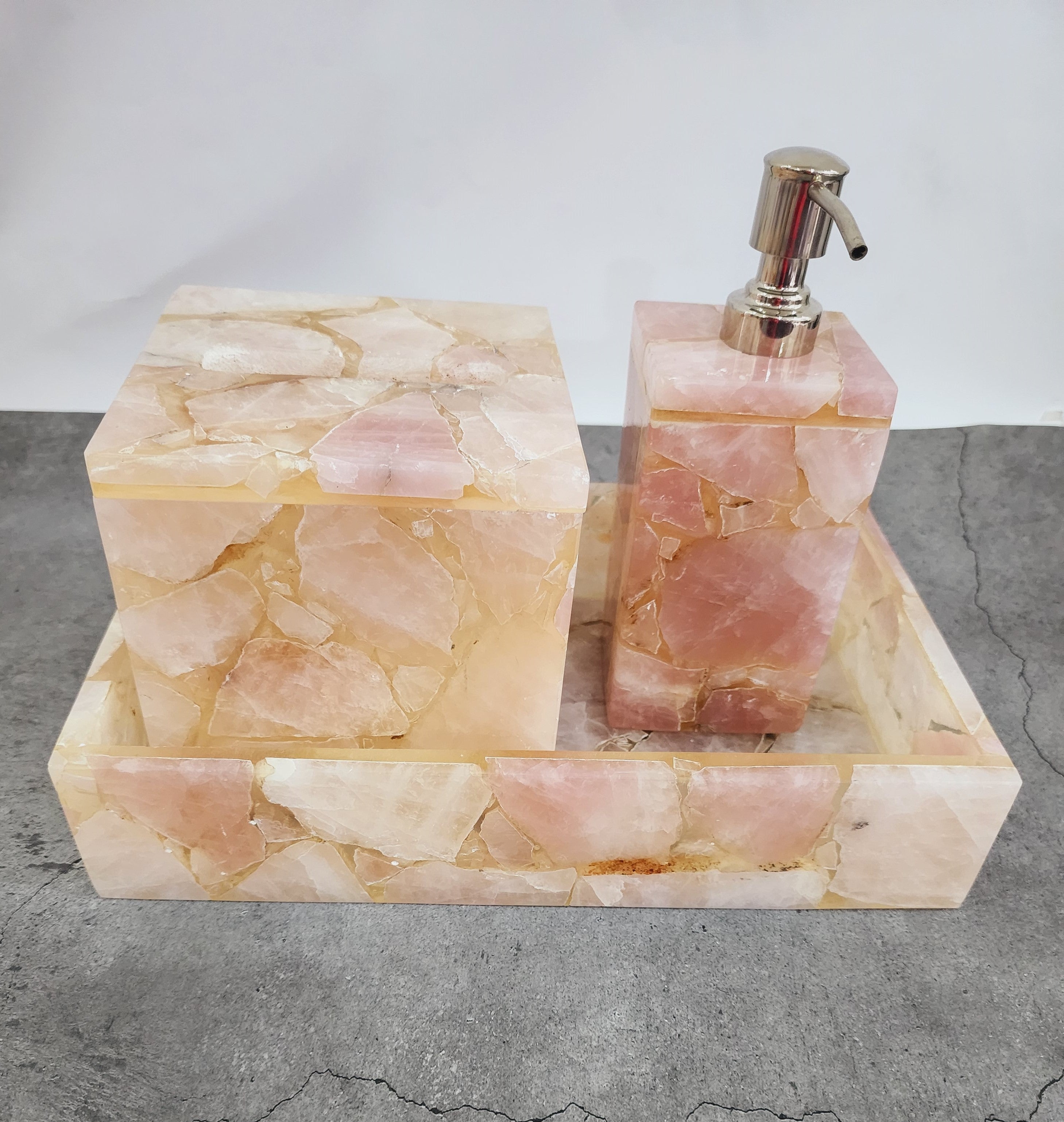 Rose Quartz Vanity Set  ( Set of 3 )