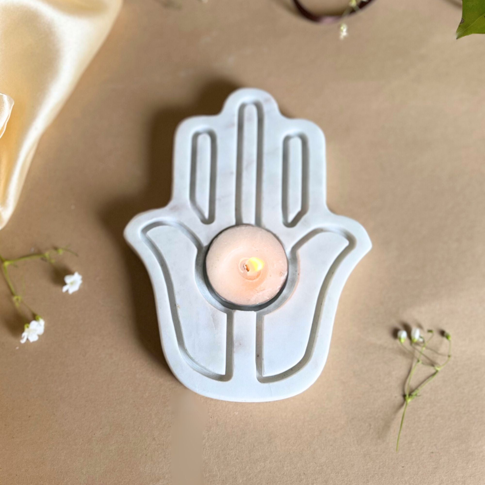 Hamsa Design Marble tea light Holder