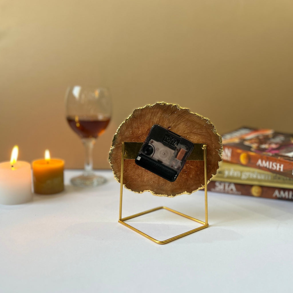 Brown Crystal Agate Desktop Clock with Metal Stand