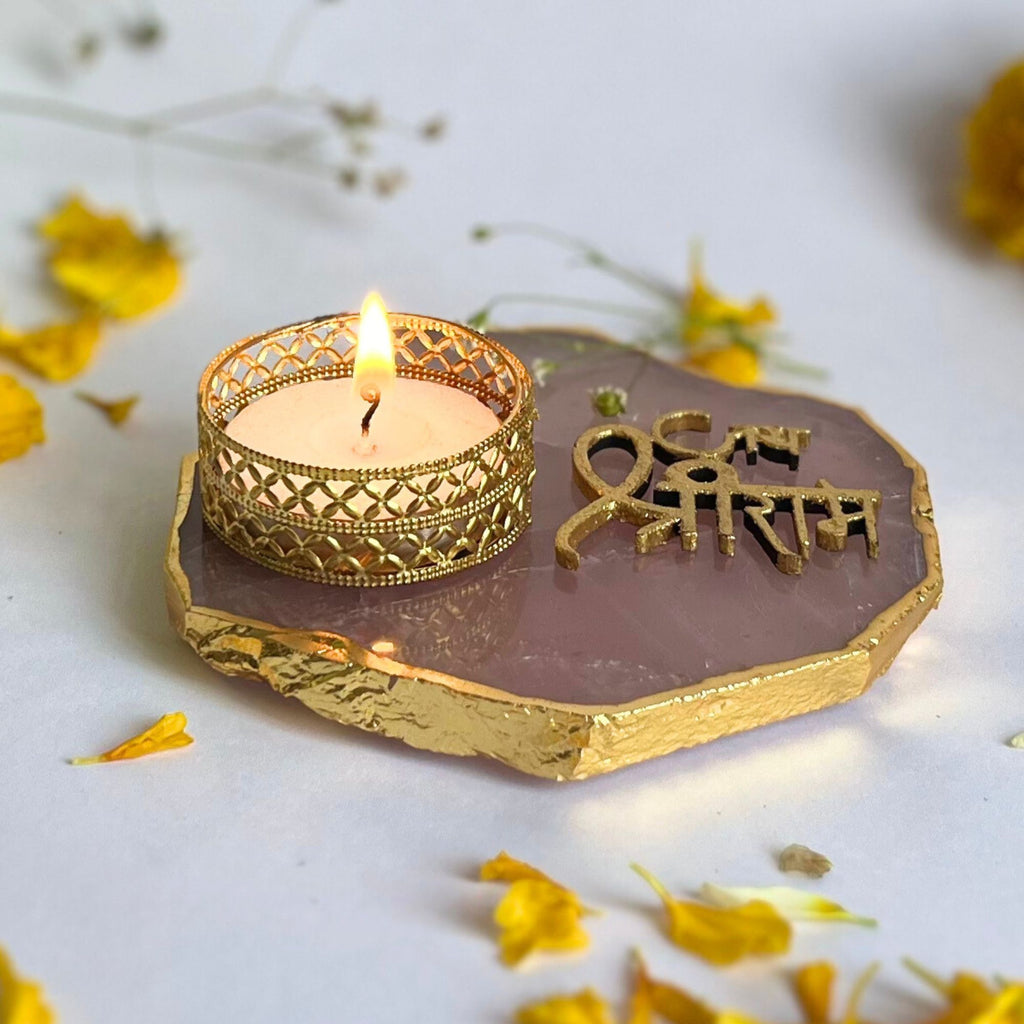 Agate Jai Shree Ram Tea Light Holder, Diwali Decor