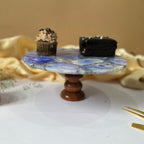 Blue Agate Cake Stand with Wooden Base -10 Inches