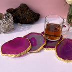 Turquoise  Natural Brazilian Agate Coaster With  Gold Plating
