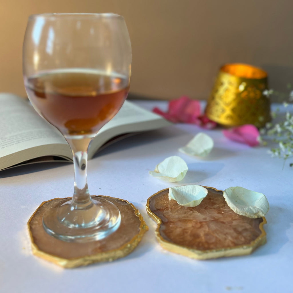 Green  Crystal Agate Coaster With Gold Plating