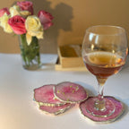 Pink  Crystal Agate Coaster With Silver Plating