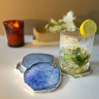 Blue  Crystal Agate Coaster With Silver Plating