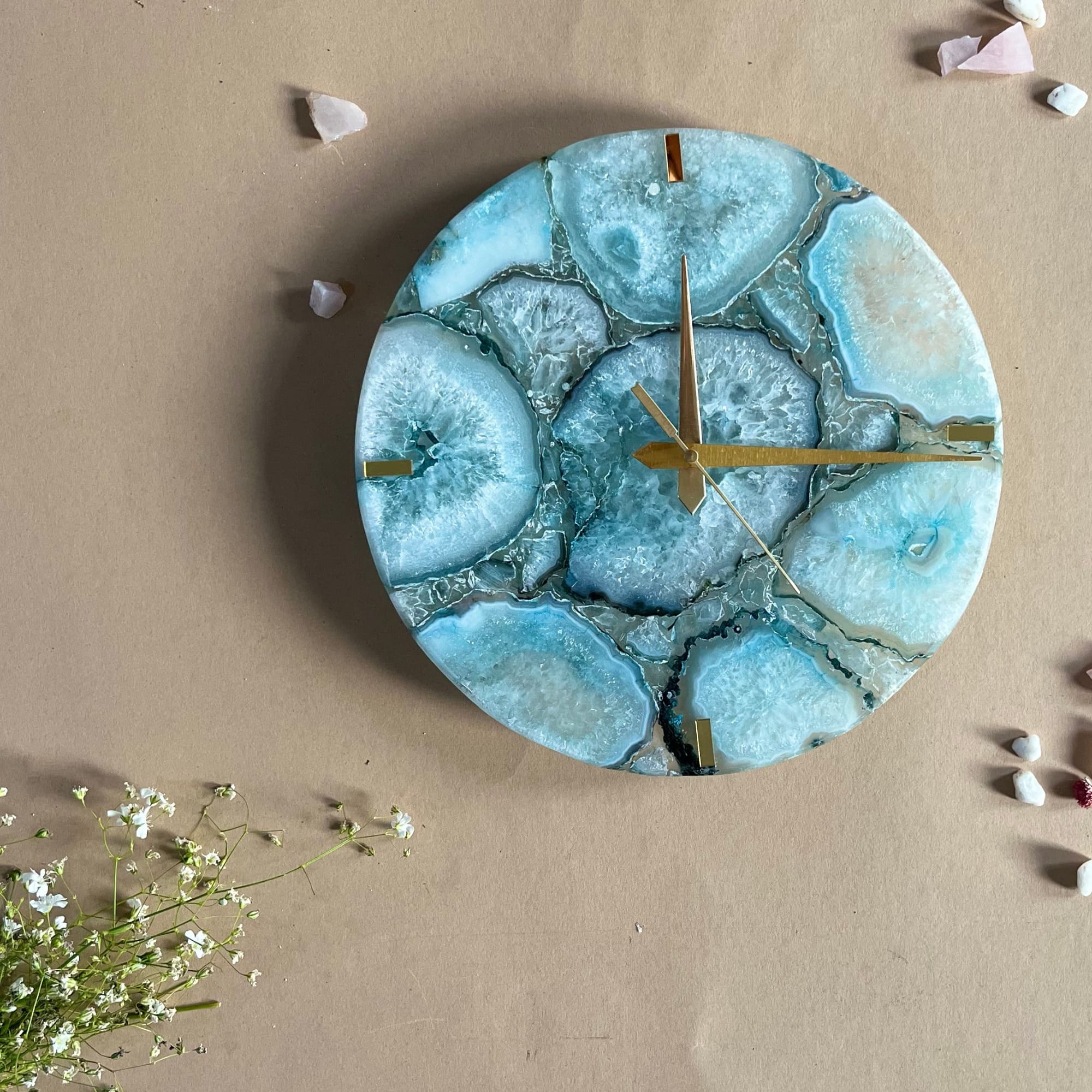 Multi Color Agate  Round Wall Clock