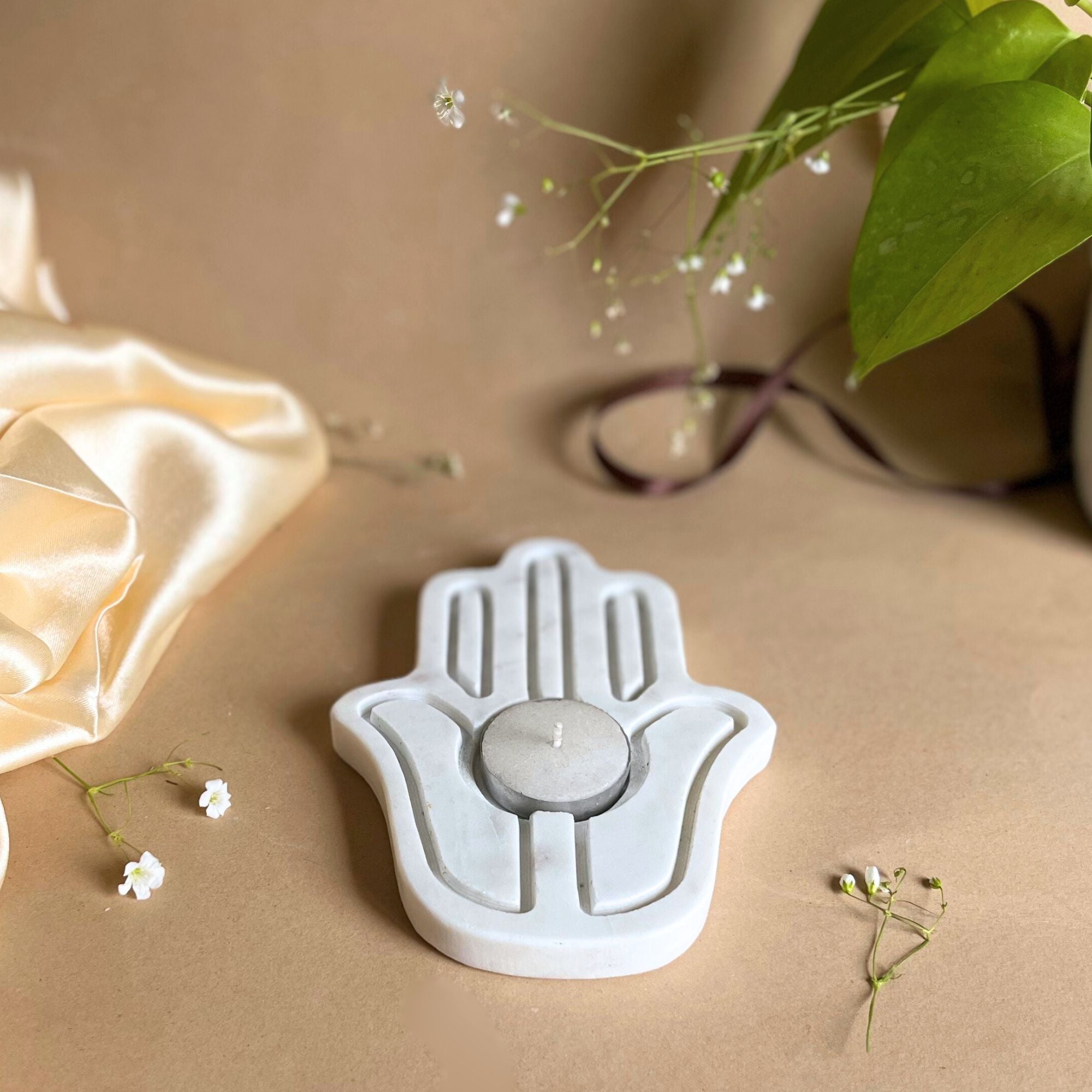 Hamsa Design Marble tea light Holder