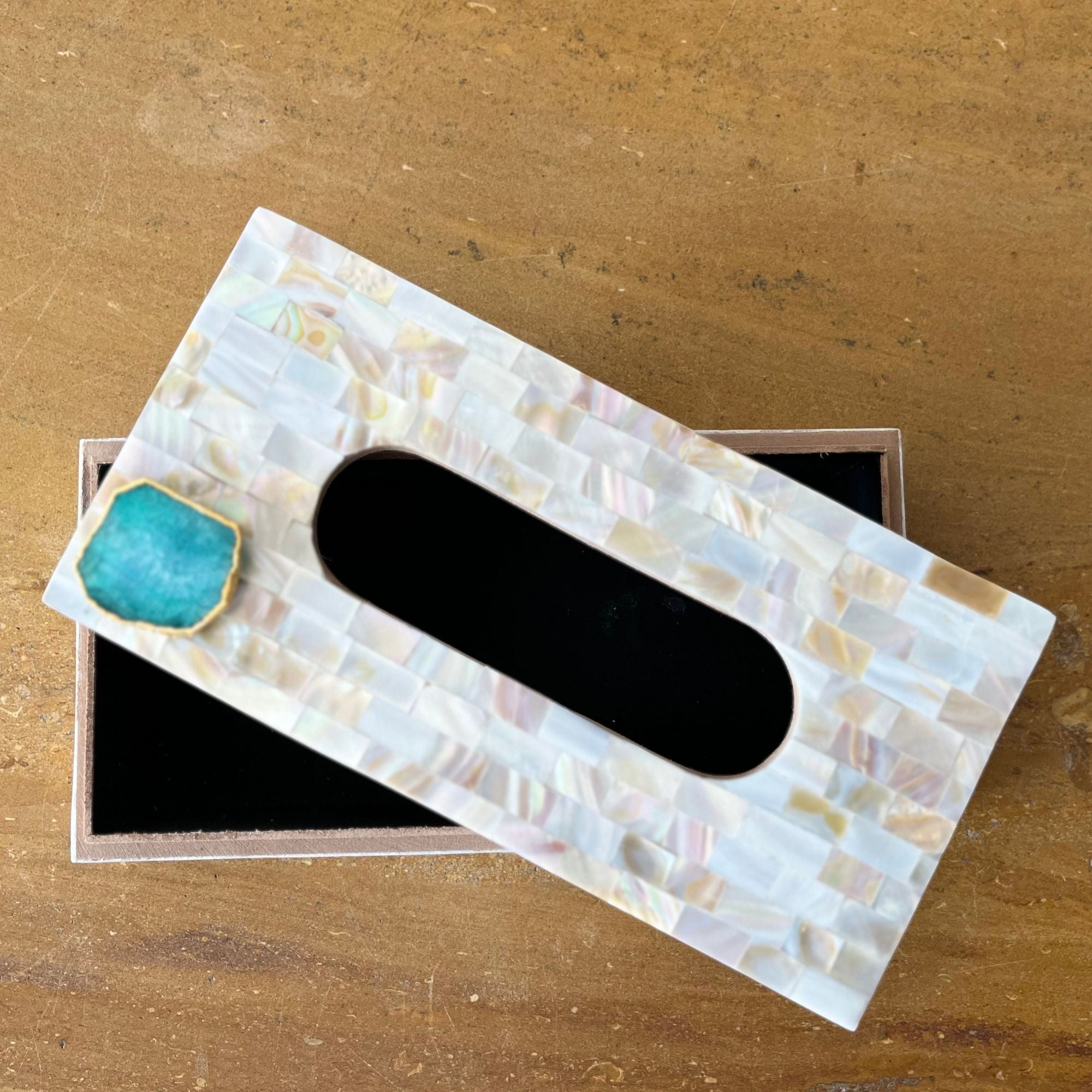 Turquoise Agate with  Mother of Pearl Tissue Box Holder