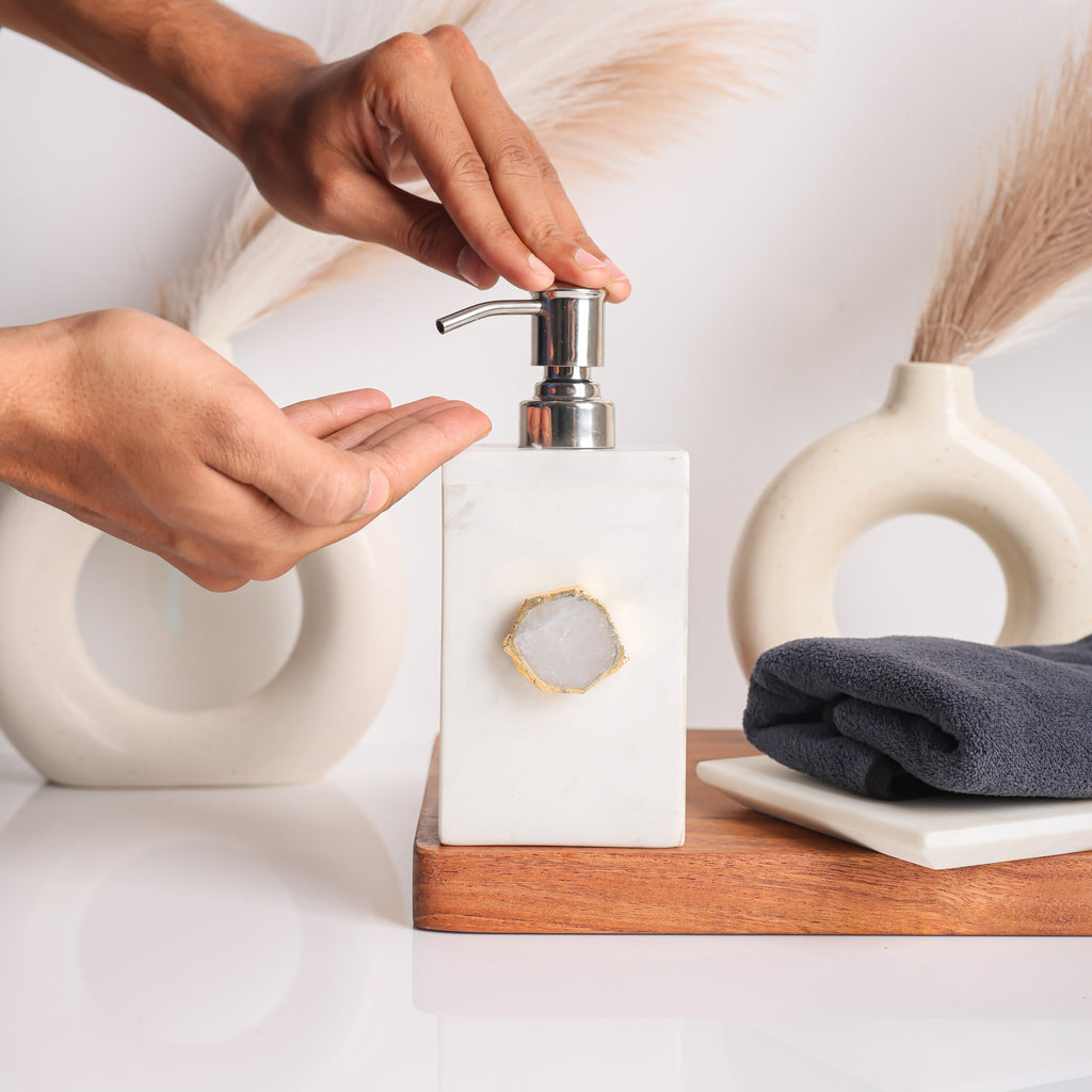 White Marble with White Agate Soap Dispenser