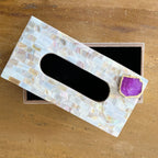 White Agate with  Mother of Pearl Tissue Box Holder