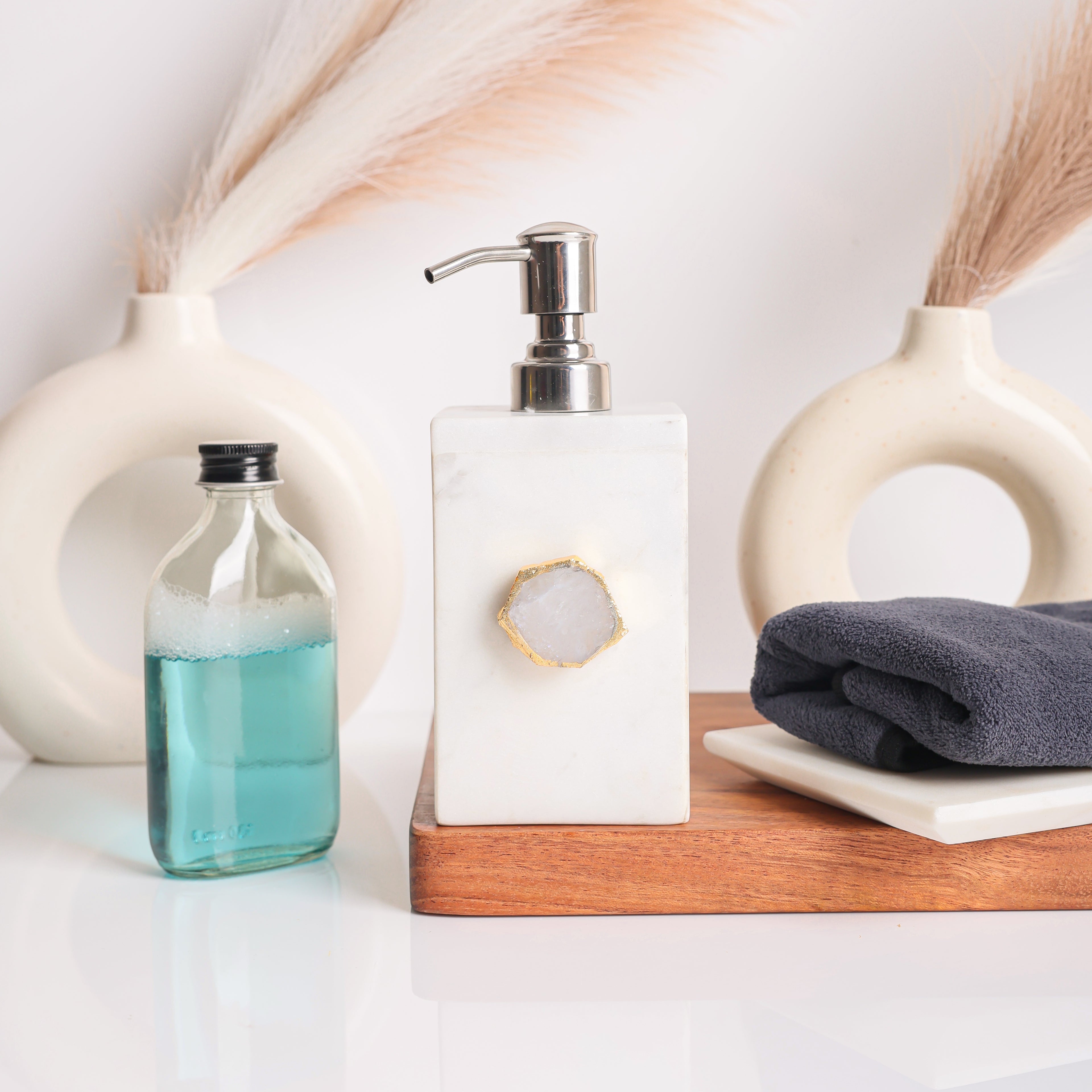 White Marble with White Agate Soap Dispenser
