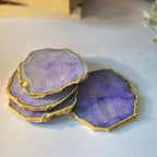 Purple  Crystal Agate Coaster With Gold Plating