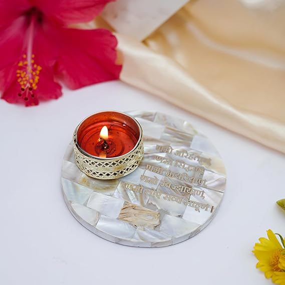 Namokar Mantra Tea Light Holder Mother of Pearl Festive Home Décor Light Holder