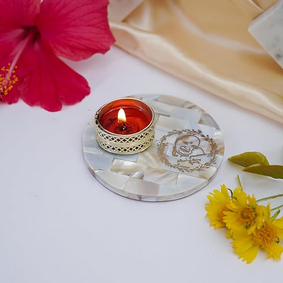 Jai Shree Ram Tea Light Holder Mother of Pearl