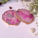 Pink  Brazilian Agate Coaster With Rose Gold Plating