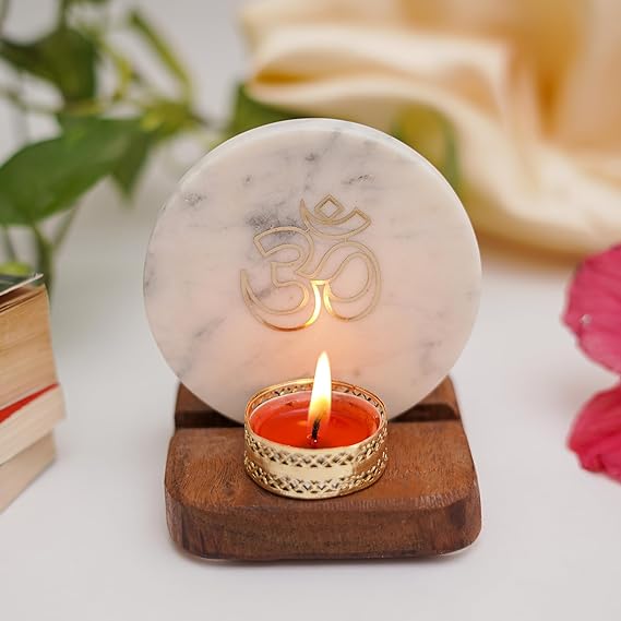 Tea Light Holder Marble with Wood with figurine