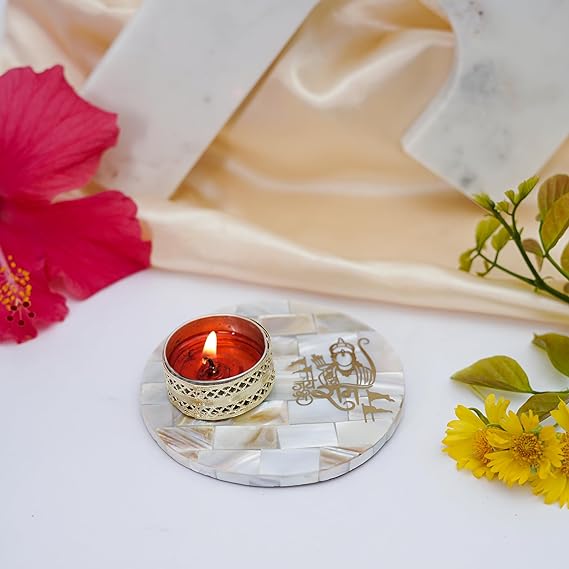 Jai Shree Ram Tea Light Holder Mother of Pearl