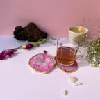 Pink  Brazilian Agate Coaster With Rose Gold Plating