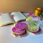Purple  Crystal Agate Coaster With Gold Plating